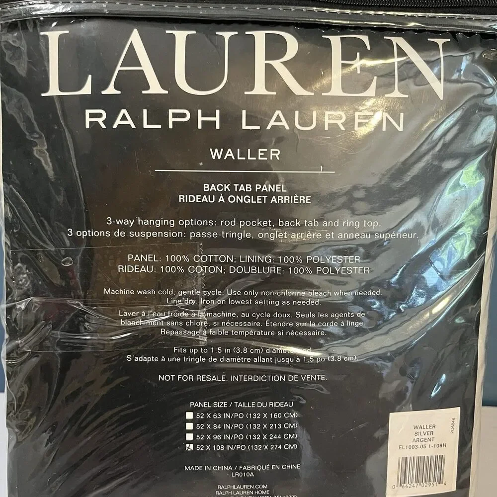 Ralph Lauren Waller Silver Blackout Tab Rod Pocket (1) Single Panel 52”x108”